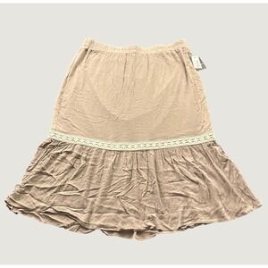 I.N. Studio Skirt 3X Tan Boho Crochet Lace Tiered Crinkle Midi Rodeo Peasant